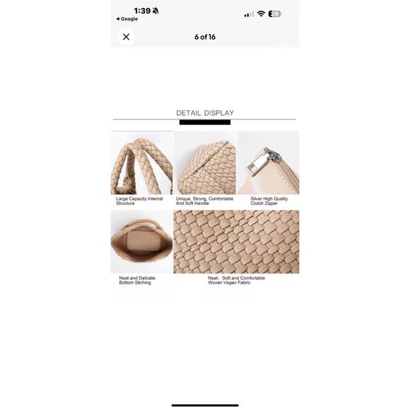 NWT Queenoris Woven Tote Bag with Matching Pouch - Tan Faux Leather Beach Pool - Picture 7 of 7